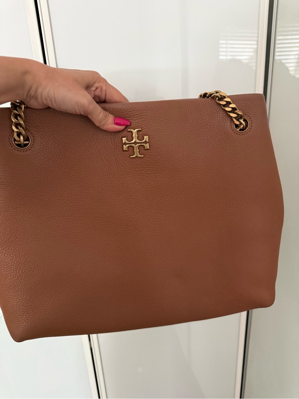 Tory Burch kira leather tote brown brown grained leather snap